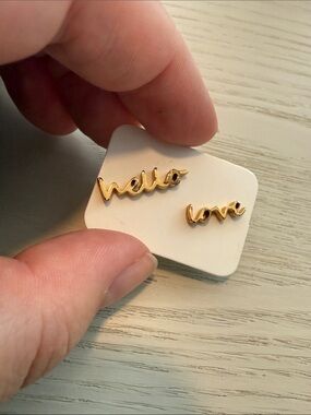 Fossil Gold Script 'hello' and 'love' Stud Earrings